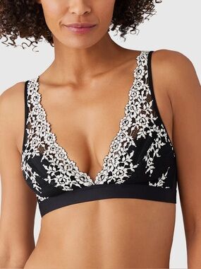 Wacoal Embrace Lace Bralette 852191 34 Black Ivory Wireless Racerback Floral J59